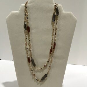 Vintage Anne Klein Gold Tone 42" Chain Necklace Pink & Blue Glass Stones